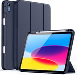 Coque Pour Ipad 10 (10,9 Pouces, Modèle 2022, 10ème Génération) Avec Porte-Stylet, Étui Housse Mince Tablette Avec Dos En Tpu Souple Avec Veille/Réveil Automatique (Marine Foncé).[G1110]