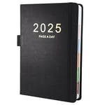 2025 Diary A5 Day Per Page, From Jan to Dec, Productivity A5 Daily Planner, Full Year Daily Planner with Colorful Monthly Tabs, Fine Inner Pocket, 5.9" × 8.5",400 Page (Black)