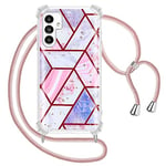 Tawarror Coque pour Samsung Galaxy A14 5G/4G avec Cordon, Etui Collier Marbre Antichoc Housse avec Réglable Lanyard Portable Chute TPU et PC Lanière Protection Case, Or Rose