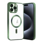 Coque Fine et Transparente pour iPhone 15 Pro Compatible avec MagSafe,Housse Magnétique Anti-traces de Doigts et Anti-jaunissement,Etui de Protection Anti-rayures,Coque Mince pour iPhone 15 Pro-Vert