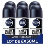 NIVEA MEN Déodorant Bille Black & White Invisible (6 x 50ml), déodorant homme anti-traces blanches et jaunes, anti-transpirant anti odeur & humidité, protection efficace 72 h, sans alcool