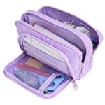 Euqvunn Trousse Crayons Grande Capacité avec 3 Compartiments - Sac de Papeterie Organisateur pour Fourniture Scolaire et de Bureau, Adaptée pour Garçons, Filles et Adultes - Violet