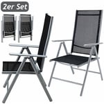Set de 2 chaises en aluminium argent dossier haut réglable fauteuil jardin résistant aux intempéries