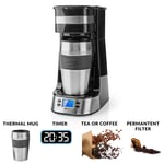 Single Serve 1 Cup Electric Filter Coffee Maker Digital Timer + 0.42L Travel Mug