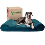 FurHaven Lit orthopédique géant pour Chien en Peluche Minky et Velours avec Housse Amovible Lavable – Bleu épicéa, géant (XXXL)