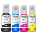 4 Ink Bottles (Set) to replace HP 32XL & 31XL Compatible/non-OEM for Smart Tank