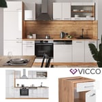 Cuisine intégrée Kitchenette Meuble réfrigérateur R-Line 300cm chêne blanc Vicco