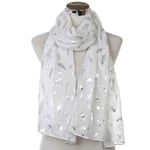 YYLSHCYHLI Dames écharpe Dames Brillant Blanc Jaune Pourpre Couleur Bronzant Feuille argentée Plumes écharpes pour Femmes Blanc