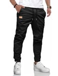 LIUPMWE Hommes Pantalon Chino Cargo Pantalon de Jogging Hommes Coton Casual Sweatpants Hommes Pantalons de Loisirs Taille élastique avec des Poches de Cordon de Serrage，S，Noir