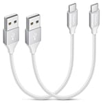 etguuds Short USB C Cable 30CM, 2Pack 0.3M USB A to USB C Cable Fast Charging USBC Charger Cable for Samsung Galaxy S23 S22 S20 S10 S9 S8 Plus S10E, A20E A15 A50 A40 (White)