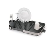 Joseph Joseph Duo Expanding Dish Drainer Rack with Removable Cutlery Holder, Draining Spout, Stainless-steel/Grey