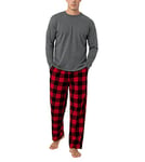 LAPASA Ensemble de Pyjama Homme Chaud & Confortable Haut Coton & Pantalon Coton Flanelle M79 Haut Gris Clair + Pantalon Rouge & Noir, M