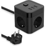 Svart, USB-grenuttag 3 uttag med 3 USB-portar Reseladdare (5V3.1A/15.5W) Grenuttag Överspänningsskydd och Överspänningsskydd med strömbrytare 1,5 m kabel