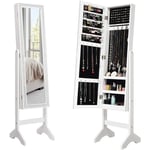 Armoire à Bijoux sur Pied 2 en 1 Rangement pour Cosmétiques avec Miroirs Style Romantique Blanc - Costway