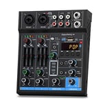 Depusheng M4 Mélangeur audio professionnel Console de carte de son Interface système 4 canaux USB numérique Bluetooth MP3 Entrée ordinateur 48V Alimentation fantôme Stéréo DJ Studio Streaming