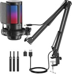 NJSJ USB Gaming Microphone Kit for PC, RGB Condenser Microphone Podcast Mic with