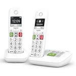 Gigaset E290A Duo - Téléphone Fixe sans Fil Blanc avec Répondeur Intégré, 2 combinés avec Grand écran rétroéclairé, larges Touches, Fonction Blocage D'appels [Version Française]