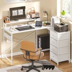 YITAHOME Bureau d'angle avec Étagère de Rangement DIY à 4 Niveaux Bureau Multifonction avec 2 Ports USB et Prises Électriques pour Le Bureau à Domicile, l'étude, Le Salon, 130x100x75cm, Blanc