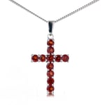 Natural Garnet Cross Necklace Sterling Silver Red Gemstone Handmade Boxed Gift