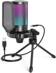 Usb Microphone Gaming, Rgb Condensateur Microphone Pour Pc Ps5, Avec Bouton De Silence, Fixation Antichoc, Support Trépied, Filtre Anti-Pop, Pour Streaming Discord Twitch Podcasts Videos