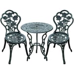 Ensemble salon de jardin 2 places 2 chaises + table ronde style néo-rétro motif rose lignes fuselées fonte d'aluminium vert vieilli - Vert