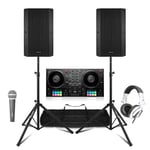 Mobile DJ Setup - 12" Speakers, Hercules Inpulse T7 Controller, Headphones & Mic