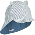 Liewood Gorm reversible seersucker sun hat with ears – Y/D stripe: blue wave/creme de la creme - 9-12m