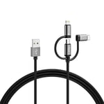 VARTA 3in1 Speed Charge & Sync Kabel (USB A auf Micro USB, USB Type C, Lightning), MFI, Strom- und Datenübertragung, 2m, schwarz, Nylon