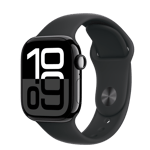 Apple Watch Series 10 (GPS) • Aluminiumboett gagatsvart, 42 mm • Sportband svart – M/L