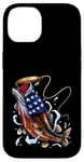 Coque pour iPhone 14 Pêche au bar poisson drapeau américain papa père 4 juillet