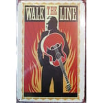 Plaque Johnny Cash Walk The Line A Flammes Couleur Orangé Tole 30x20 Cm Deco Affiche Pub Musique