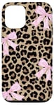 iPhone 12/12 Pro Light Pink Ribbon Bow Coquette On Cheetah Leopard Print Case