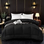 ComfyWell Double Duvet -Plain Quilt Comforter Bedspreads, Coverlets & Sets, 2 Pillowcases Warm and Anti Allergy All Season Coverless Duvet, Throws For Bed.(Double (200x200cm), Black)