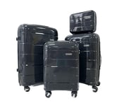 CELIMS - Set Valise en Polypropylène Noir 4 pièces | Valise Cabine + Valise Moyenne + Valise Grande Taille + Vanity | Élégance et Fonctionnalité