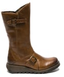 Fly London Womens Camel MES 2 Wedge Heel Buckle Mid-Calf Leather Zip Platform Boots - Size UK 6