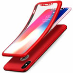 Coque Intégrale Silicone Pour iPhone Xs Max Couleur Rouge + Verre Trempé Anti C