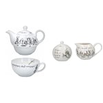 Creative Tops V&A Alice in Wonderland Teapot and Cup Set for 1 in Gift Box, Fine China Tea Set & V&A 5227082 Alice in Wonderland Fine China Milk Jug and Sugar Bowl Set