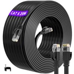 Cable Ethernet 20m,Cat 6 Cable RJ45 20m Haute Vitesse Câble Réseau Extérieur Intérieur,Plat 1000Mbps Long Câble Ethernet 20m UTP 250MHz Imperméable Cable LAN pour Routeur PS4/5 Switch (20 Clips)