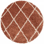 Alvor - Tapis à Poils Longs Design Berbère Motif Losanges - Terracotta et Blanc - Rond 200x200cm