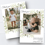 Personalised Photo Thank You Cards Botanical Leaf Thank You Notes Kids Baby x10