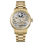 Ingersoll The Jazz Mens 42mm Automatic Moonphase Watch with Skeleton Dial and Gold Stainless Steel Bracelet Strap