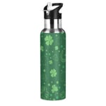 xigua St. Patrick's Day Sports Water Bottle, Double-Wall Vacuum Insulated Stainless Steel Water Jug with Wide Handle, Fitness Outdoor Enthusiasts Water Flask, 600ml - (Shamrocks Green Clover Leaves)