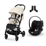 Cybex Gold Poussette Beezy avec Harnais One-Pull, de la Naissance à environ 4 ans (max. 22 kg), Canvas White, inclus Beezy Adapter et CYBEX Cloud G i-Size, Moon Black