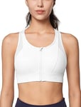 Yvette Soutien Gorge de Sport Femme Zipper Avant Dos Nageur Maintien Fort Brassière Fitness sans Armature pour Gros Seins Course Jogging,Blanc,4XL Grande Taille