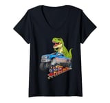 Womens Monster Truck Toddlers Family Birthday Train Trex Dinosaur V-Neck T-Shirt