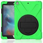 KUSEZJK Coque pour iPad Air & iPad 5, Antichoc Armure Robuste Étui avec Support Rotatif à 360 Degrés et Dragonne, TPU + PC Housse pour iPad Air & iPad 5 (Vert)