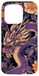 Coque pour iPhone 15 Pro Violet Art Déco Floral Dragon Japonais Samouraï Esthétique