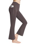 BALEAF Legging évasé pour femme avec poches zippées 73,7 cm/78,7 cm - Taille haute en V croisé - Pantalon de yoga gainant, 29-Marron, XL