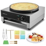 VEVOR Crêpière Électrique 40 cm, Appareil à Crêpes Commercial, Machine à Crêpes Antiadhésive, Plaque Chauffante à Crêpes Plate, 1700 W, en Acier Inoxydable, avec Contrôle de la Température, Restaurant