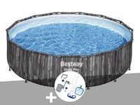 Kit piscine tubulaire ronde Bestway Steel Pro Max décor bois, 4,27 x 1,07 m + Kit d'entretien Deluxe